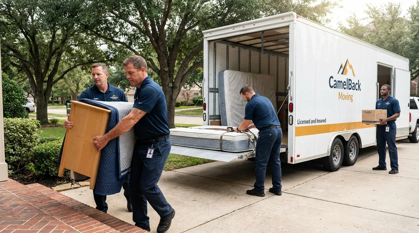 Crew loading residential truck for cross-state move from Hollis Center, ME
