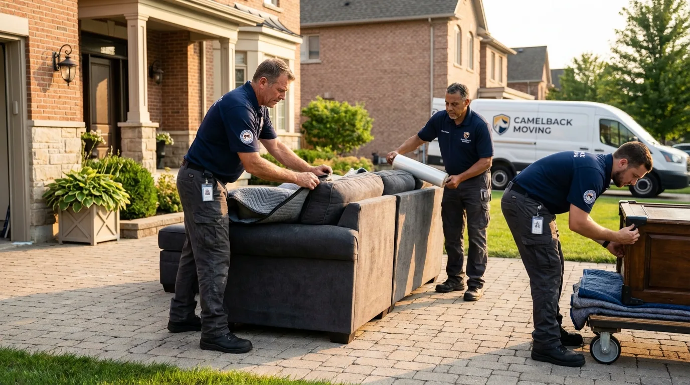 Large estate moving crew wrapping furniture in Hollis Center, ME