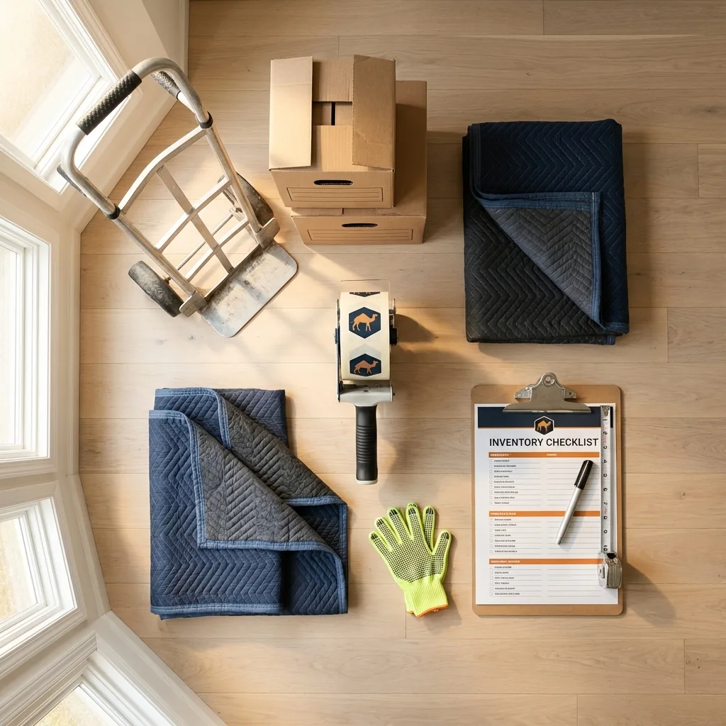 Professional moving supplies and packing materials layout for Hollis Center residential relocations